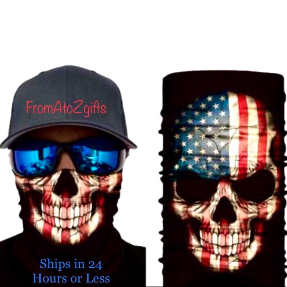 Stars & Stripes Skull 16 n 1 Neck Gaiter Face Cover Dust Mask Biker Rag Moto